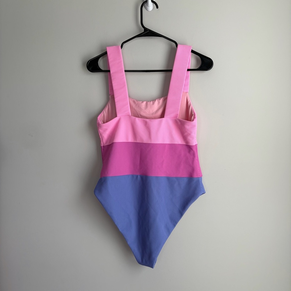 Beach Riot Amy Ribbed One Piece Swimsuit Periwinkle Colorblock - Picture 5 of 6